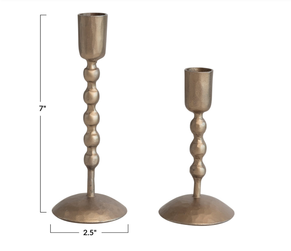 Hand-Forged Iron Taper Holders, Antique Brass Finish, Set of 2