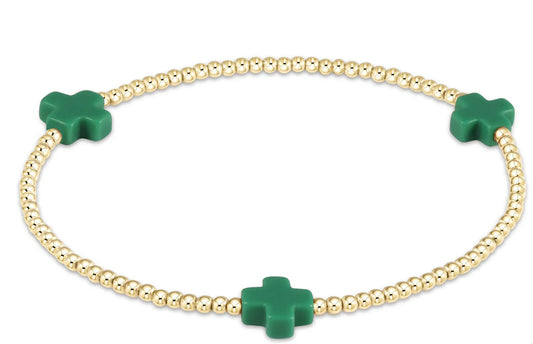 Signature Cross Gold Pattern 2mm Bead Bracelet - Emerald