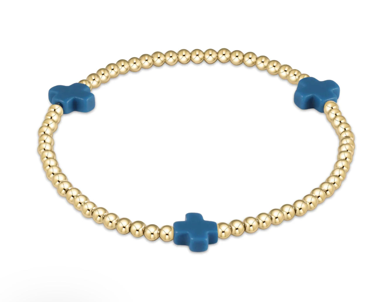 Signature Cross Gold Pattern 2mm Bead Bracelet - Colbalt