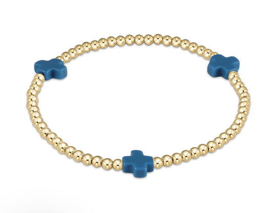 Signature Cross Gold Pattern 2mm Bead Bracelet - Colbalt