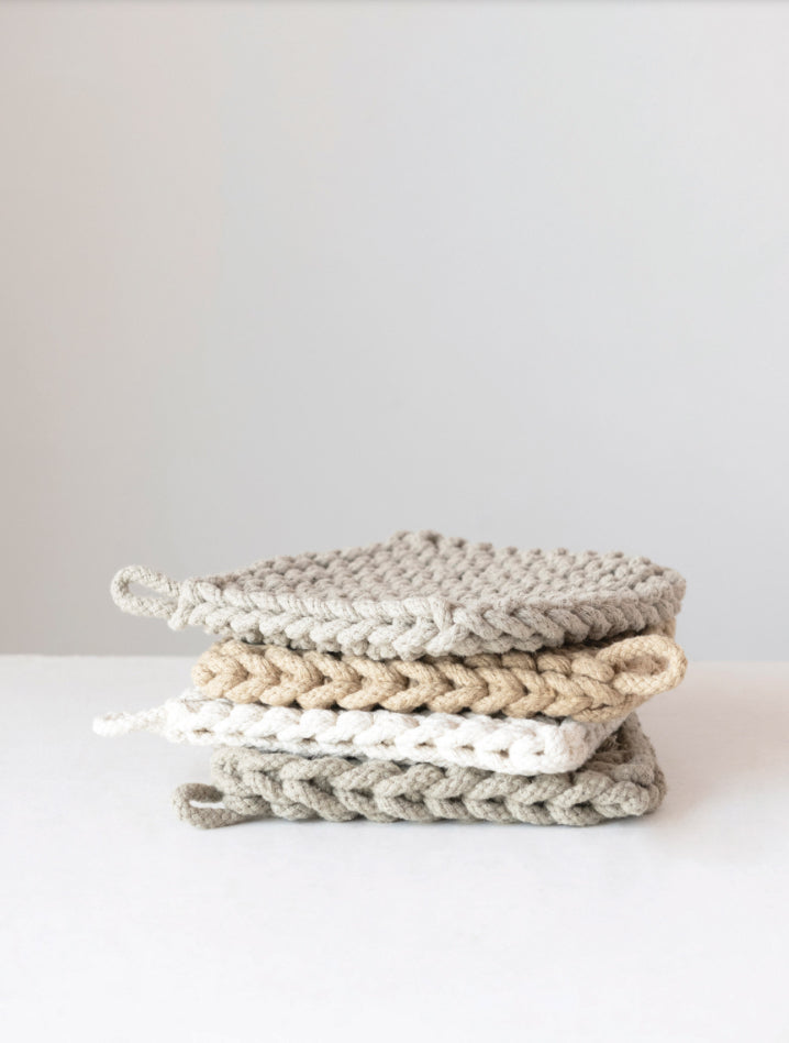 8” Square Cotton Crochet Pot Holder - 4 Colors