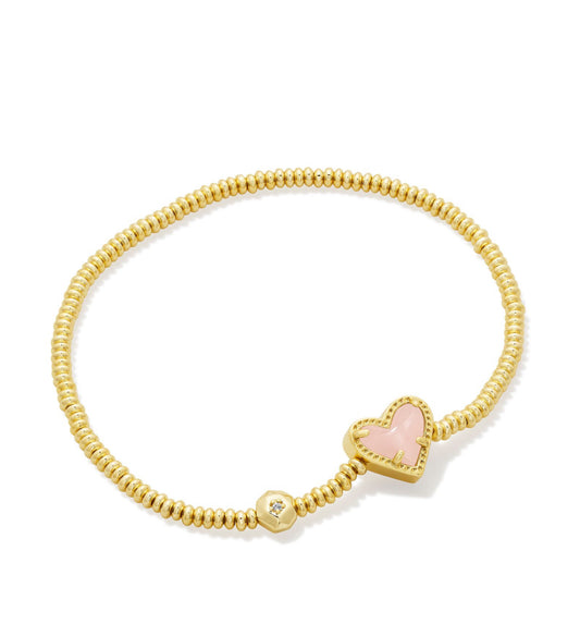 Ari Heart Stretch Bracelet - Gold Rose Quartz