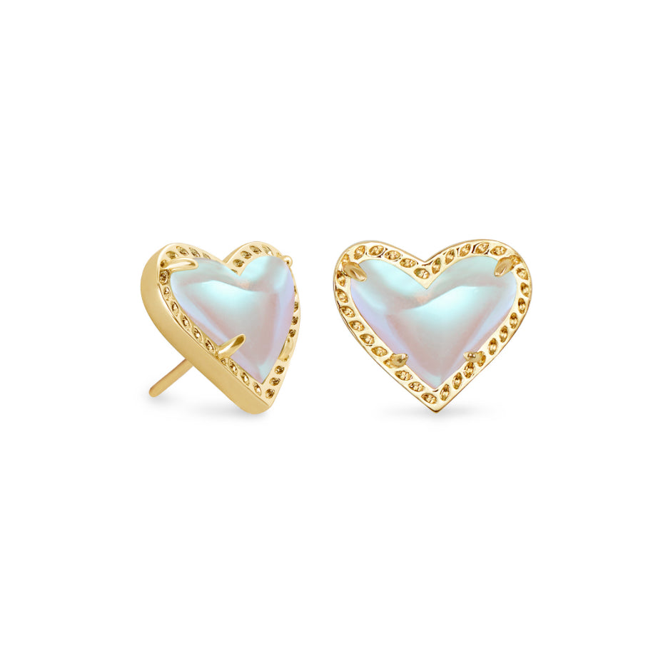 Ari Heart Stud Earring Gold Dichroic Glass