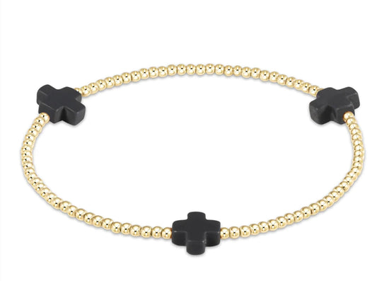Signature Cross Gold Pattern 2mm Bead Bracelet - Onyx