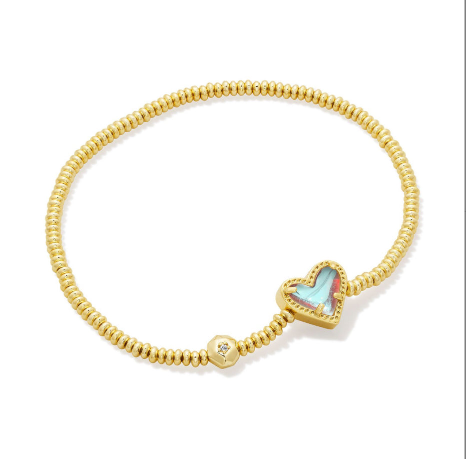 Ari Heart Stretch Bracelet - Gold Dichroic Glass