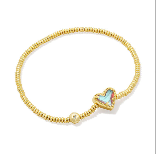 Ari Heart Stretch Bracelet - Gold Dichroic Glass