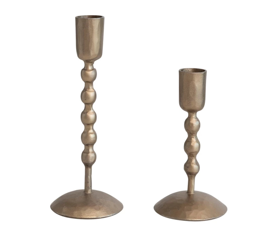 Hand-Forged Iron Taper Holders, Antique Brass Finish, Set of 2