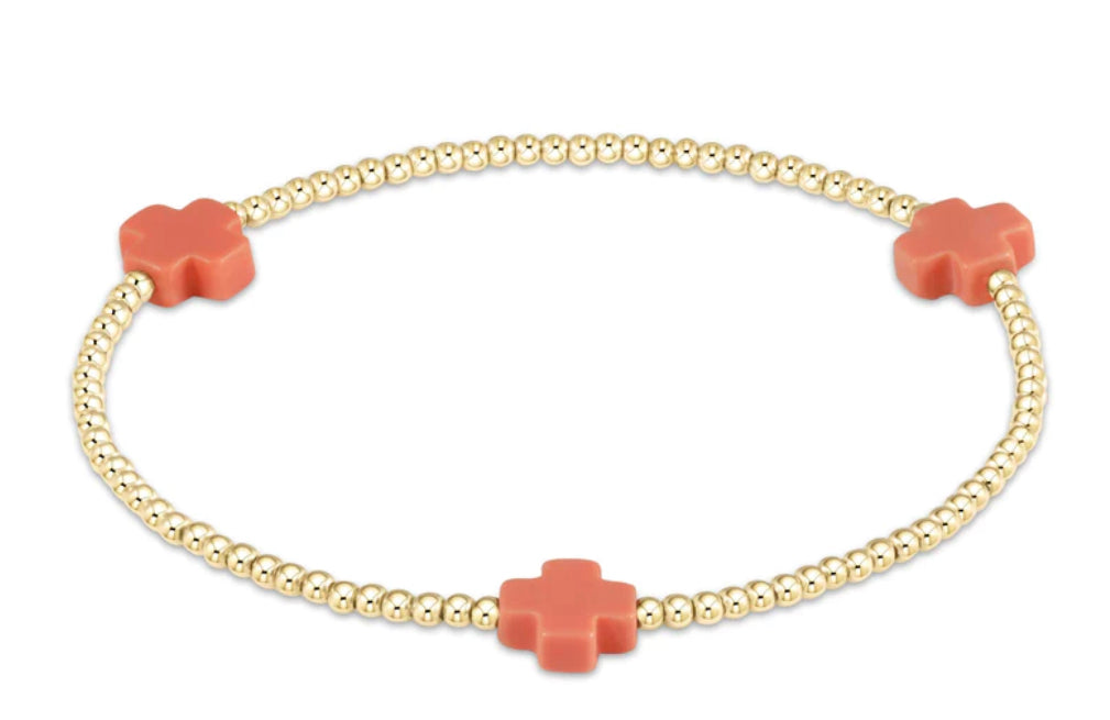 Signature Cross Gold Pattern 2mm Bead Bracelet - Coral