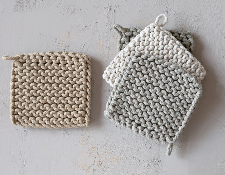 8” Square Cotton Crochet Pot Holder - 4 Colors