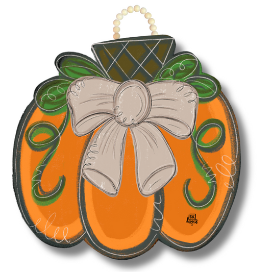 Tan Bow Pumpkin Door Hanger
