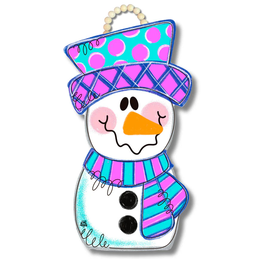 Pink snowman door hanger