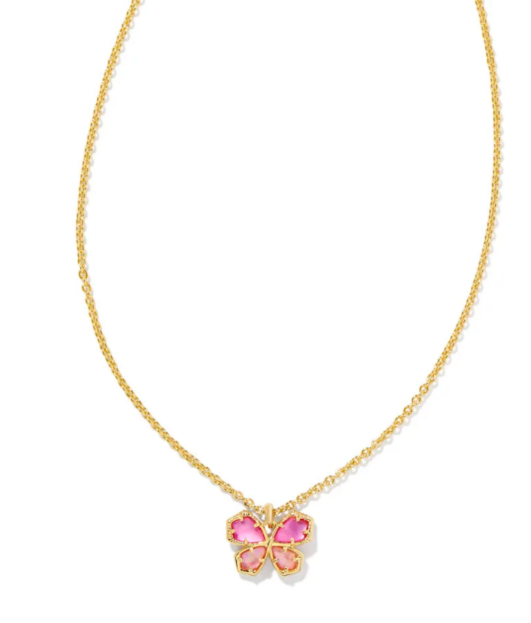 Mae Butterfly Pendant Necklace Gold Pink Azalea Pink Mix