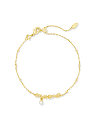 Mama Script Chain Bracelet Gold White Pearl