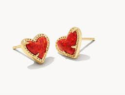 Mini Ari Heart Stud Earring Gold Red Kyocera Opal
