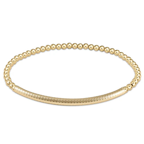 Extends classic gold 3mm Bliss Bar Textured  bracelet -