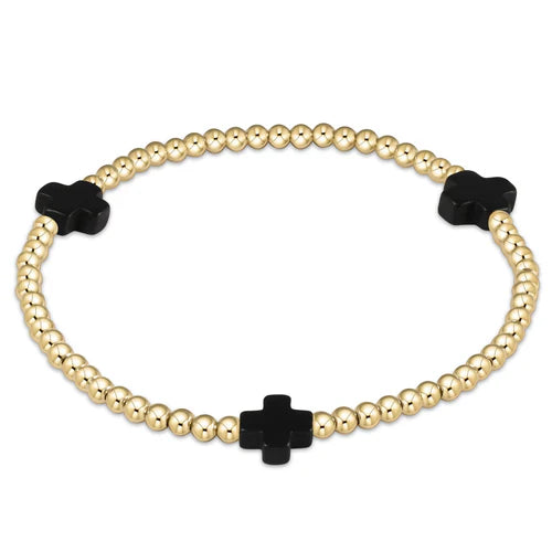 Cross Bracelet - Gold Onyx