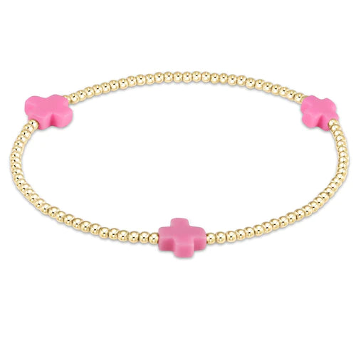 Signature Cross Gold Pattern 2mm Bead Bracelet - Pink