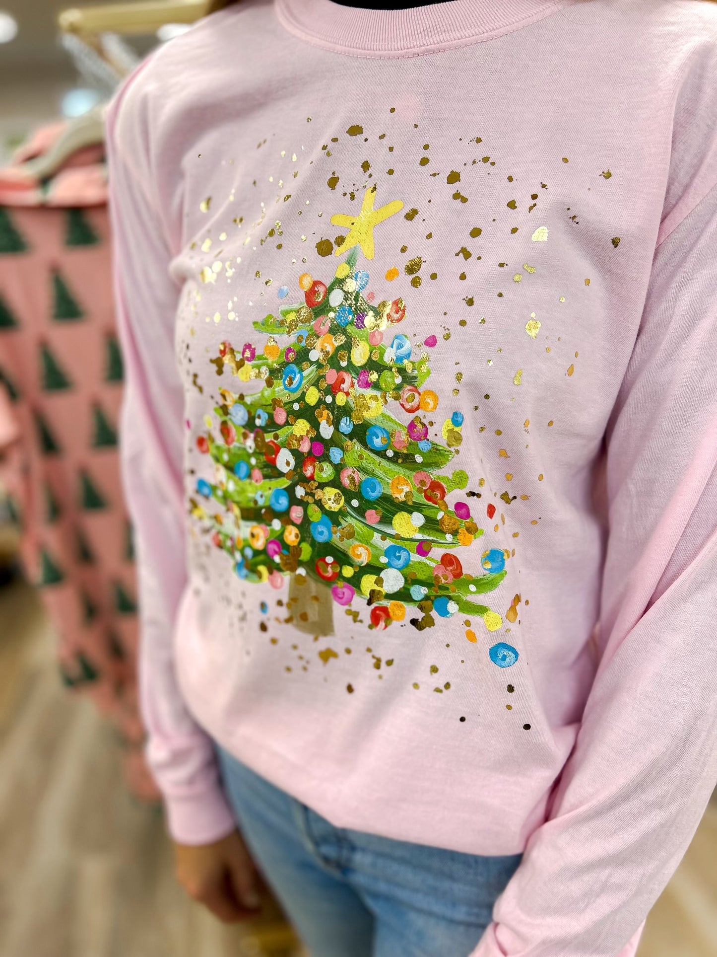 Gold Foil Splatter Tree Comfort Colors Pink Long Sleeve T-shirt