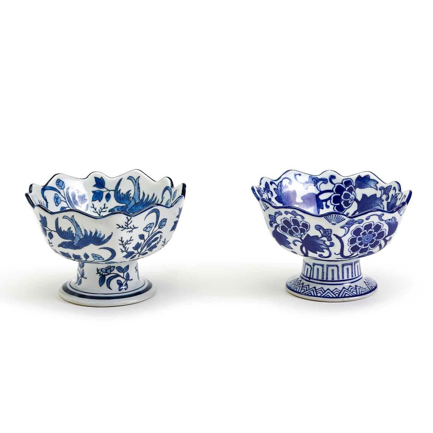 Scalloped Edge Footed Bowl-Blue/White