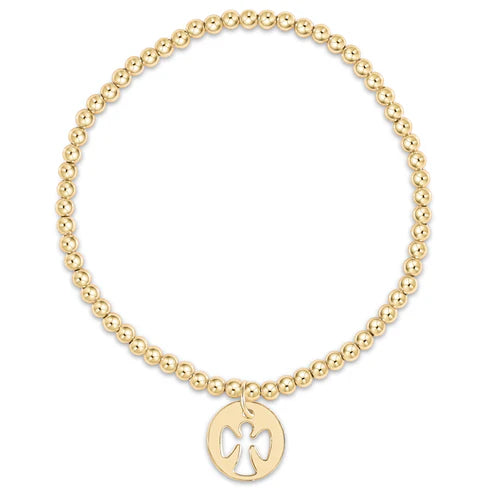classic gold 2mm bead bracelet - guardian angel disc