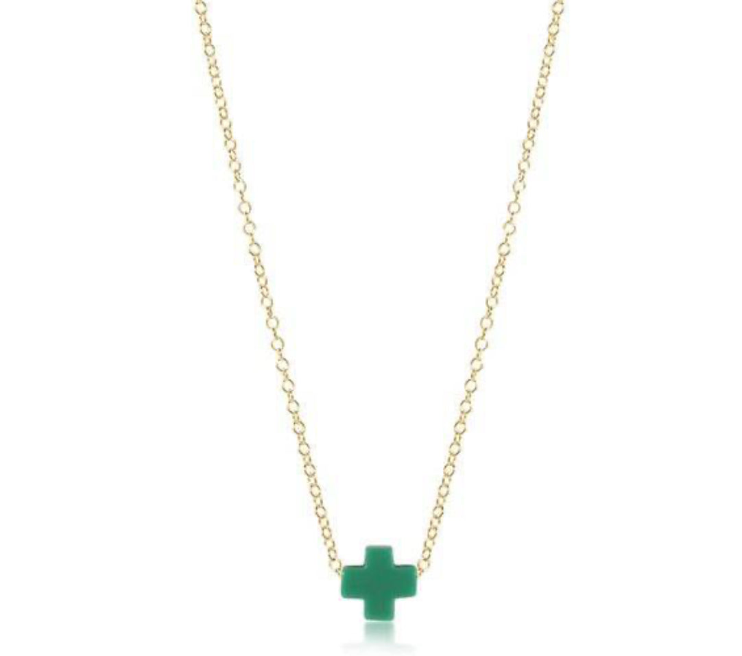 16" Necklace Gold-Signature Cross - Emerald