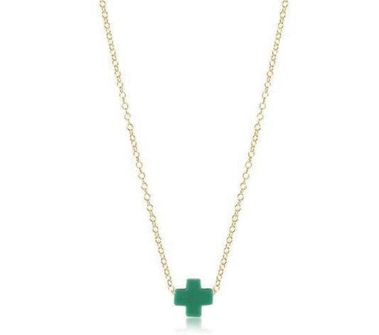16" Necklace Gold-Signature Cross - Emerald