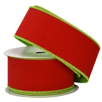 LIME/RED DOUBLE SIDED FLOCKING VELVET RIBBON 2.5" X 10YD (6/24) MME