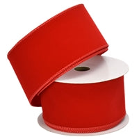 RED FLOCKING VELVET RIBBON 2.5" X 10YD