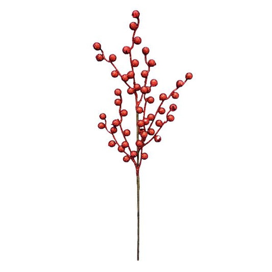 Red Glittered Berry Stem, 21"
