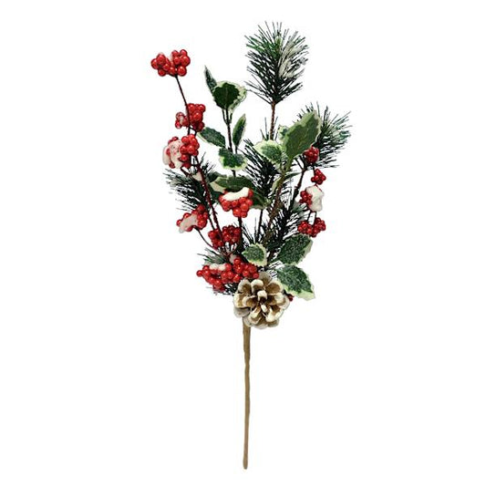 Red Berry, Holly & Snow Pine Pick, 14"