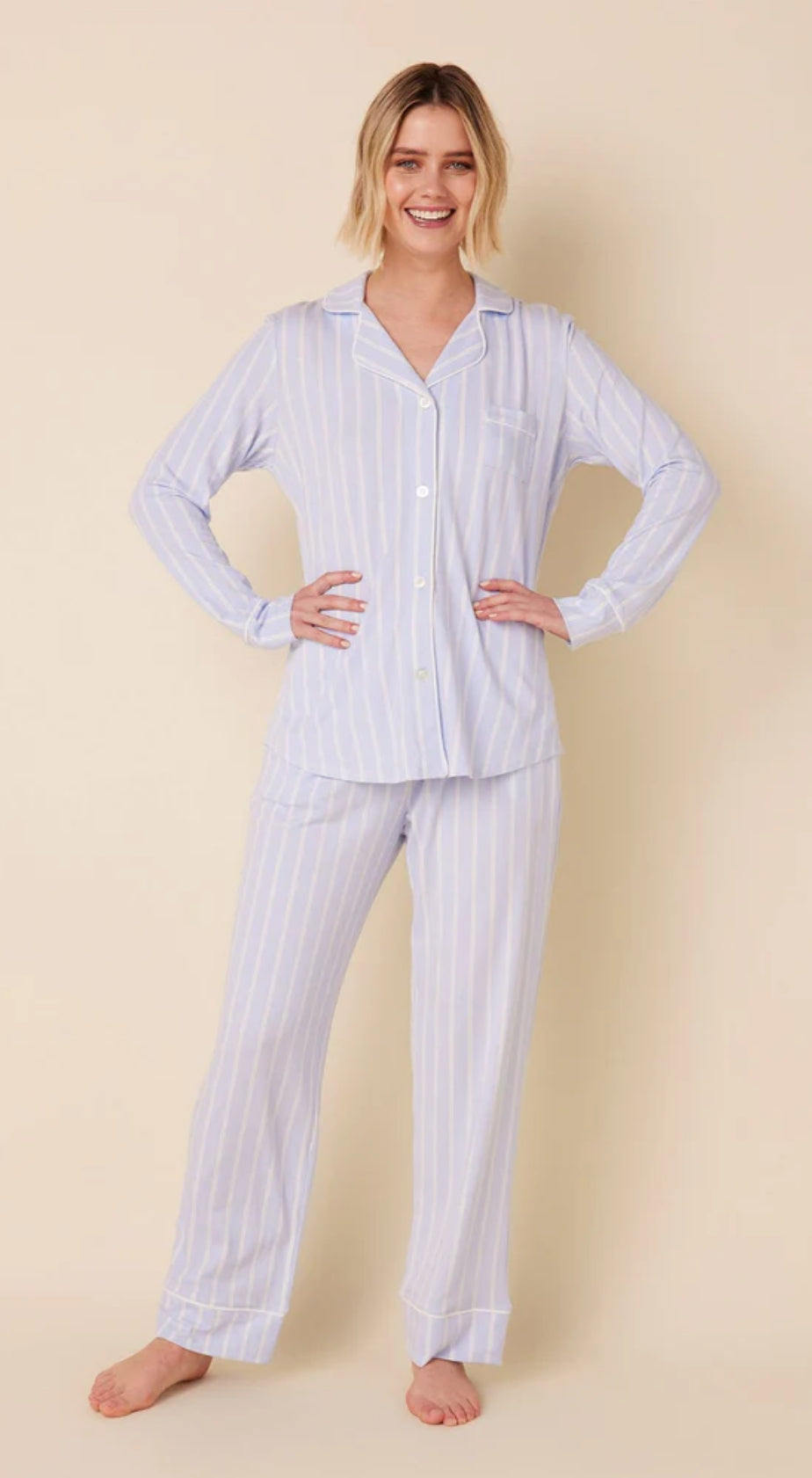 Heritage Stripe Pima Knit Long-Sleeved Pajama - Blue