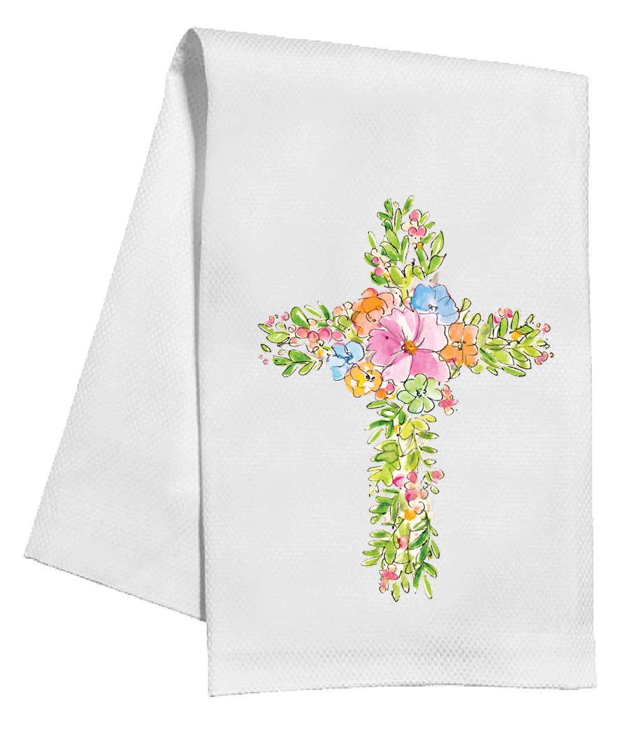 Spring Floral Cross Tea Towel