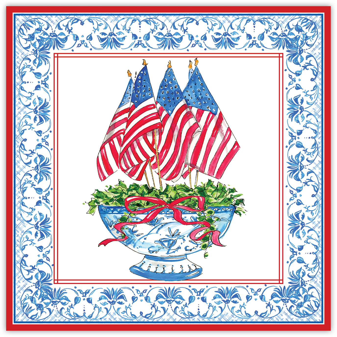 Square Placemats -Handpainted Flags in Chinoiserie Planter