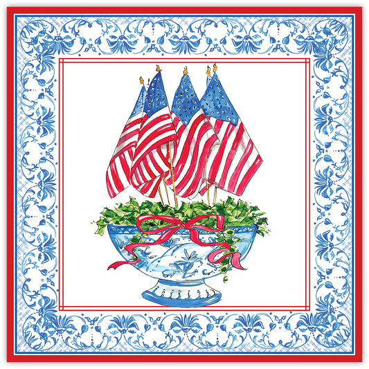 Square Placemats -Handpainted Flags in Chinoiserie Planter
