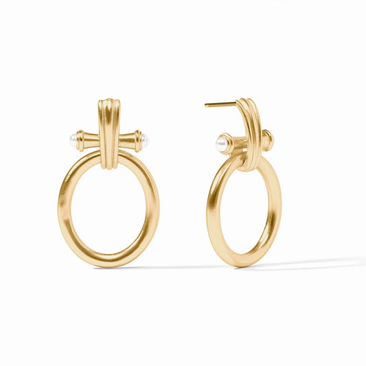 Bamboo Doorknocker Earring - Gold- Pearl