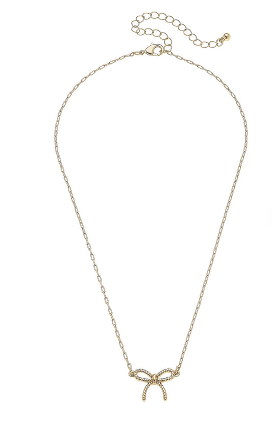 Bessie Rope Bow Necklace in Shiny Gold