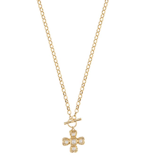 Vintage Cream Pearl Cross Necklace