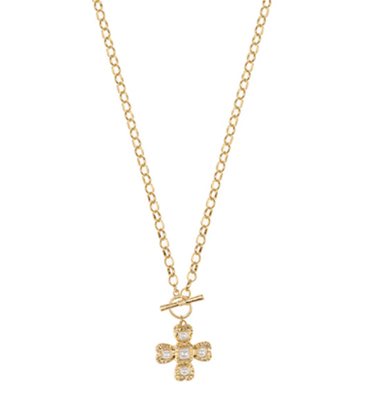 Vintage Cream Pearl Cross Necklace