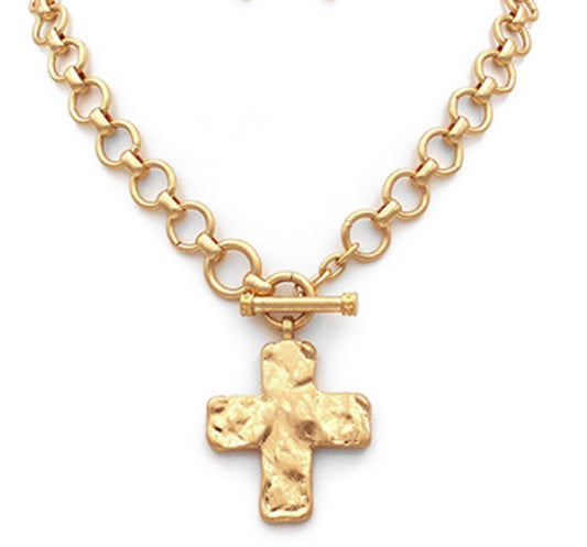 Chunky Cross & Chain Toggle Necklace
