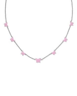 LILLIA BUTTERFLY ENAMEL STRAND NECKLACE SILVER PINK ENAMEL