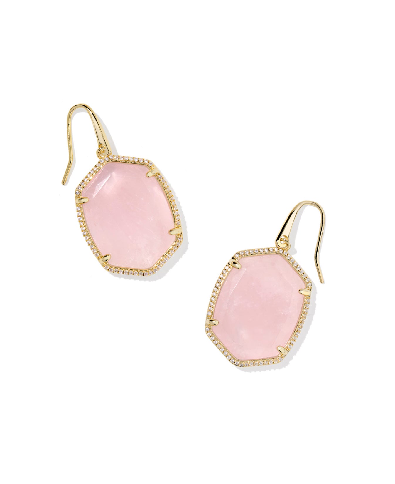 DAPHNE PAVE FRAME DROP EARRINGS GOLD ROSE QUARTZ