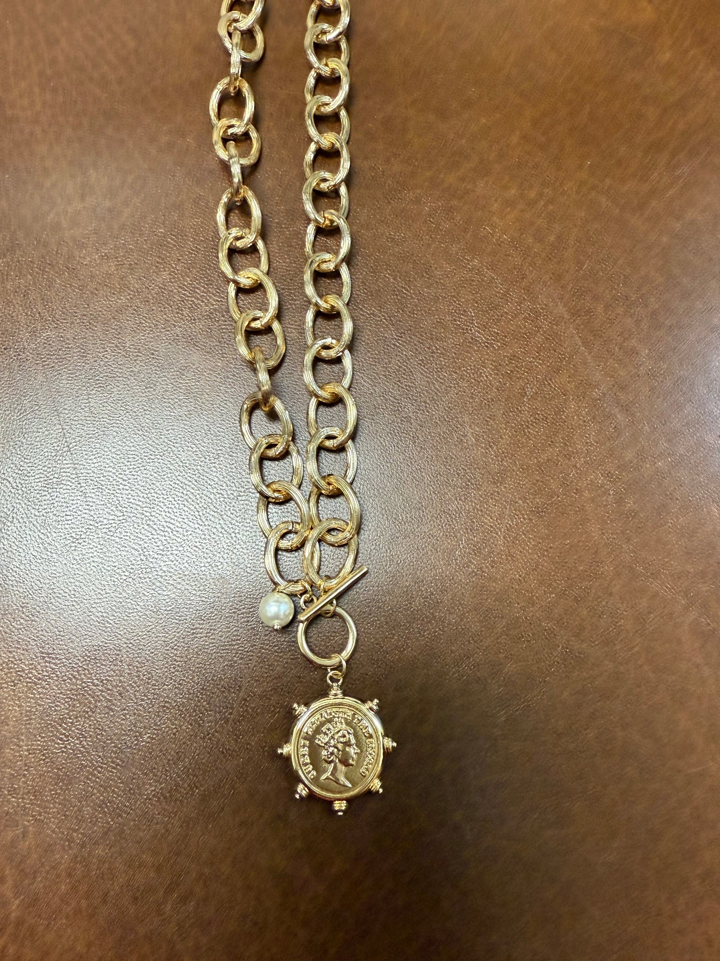 Coin Necklace with Pearl Charm