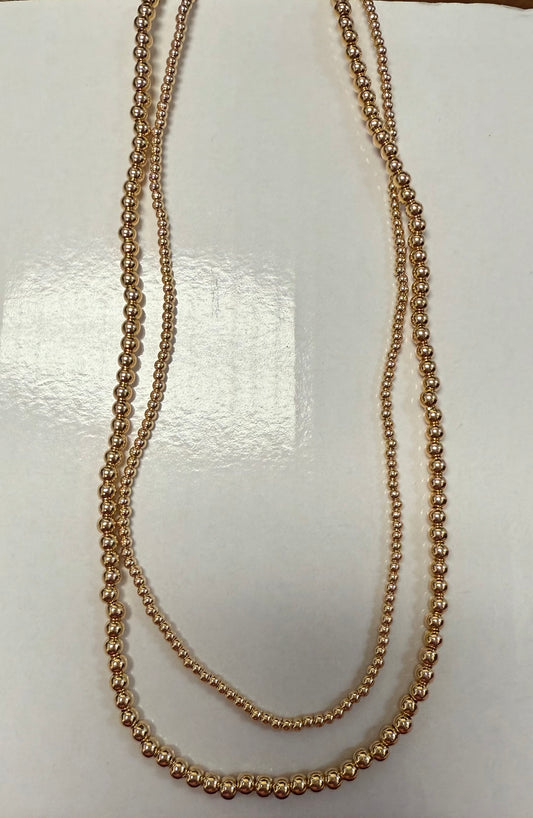 2 Strand Beaded Gold Necklace