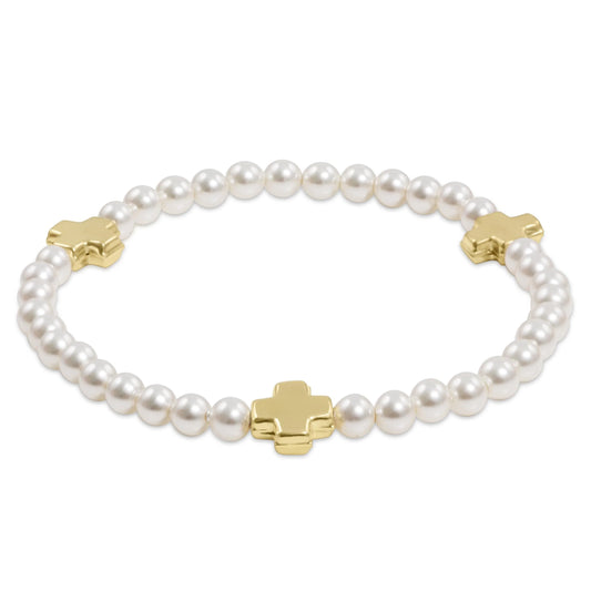 egirl signature cross 4mm pearl bracelet - gold