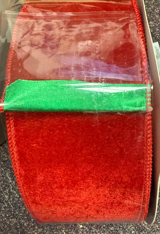 4"  Red Velvet/Emerald Green Satin Ribbon - 33 1/3 Yards (Copy)