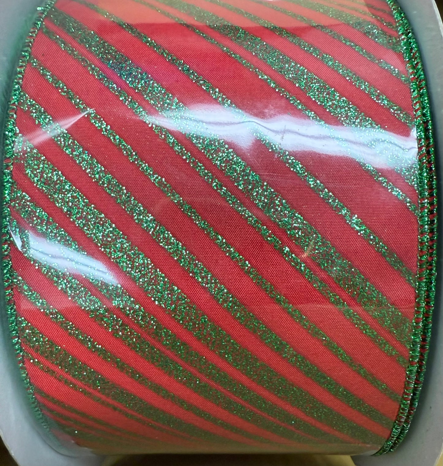 4" Red/Green Stripe Ribbon 50 yards