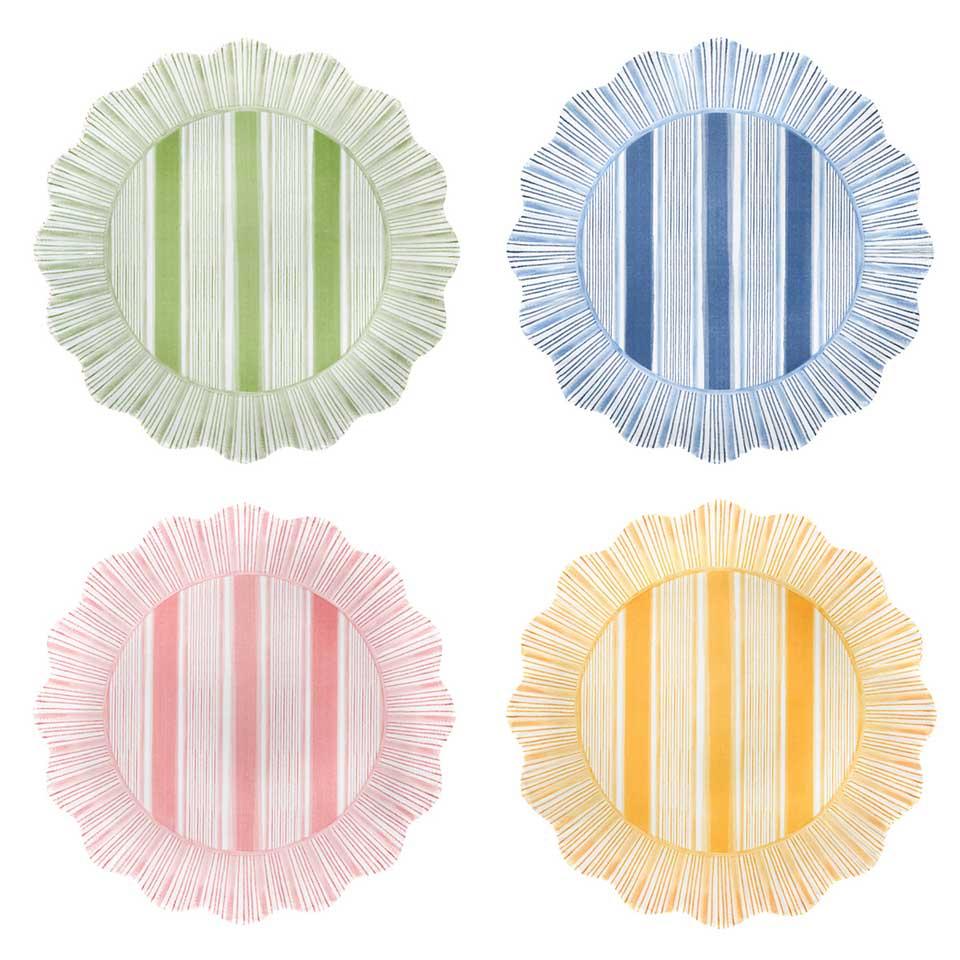 Cabana Stripe Dessert/Salad Plate Assorted Set/4 - Multi