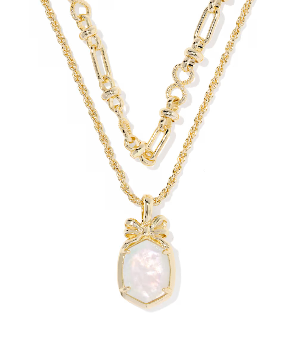 Daphne Bow Multi Strnad Necklace - Gold Ivory Illusion