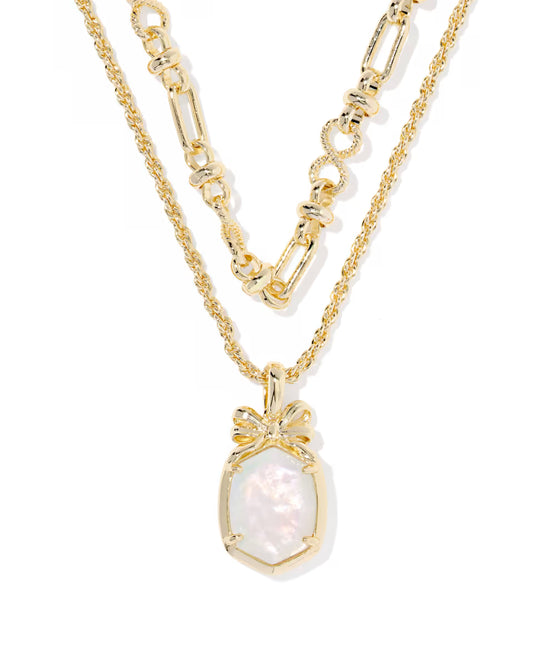 Daphne Bow Multi Strnad Necklace - Gold Ivory Illusion