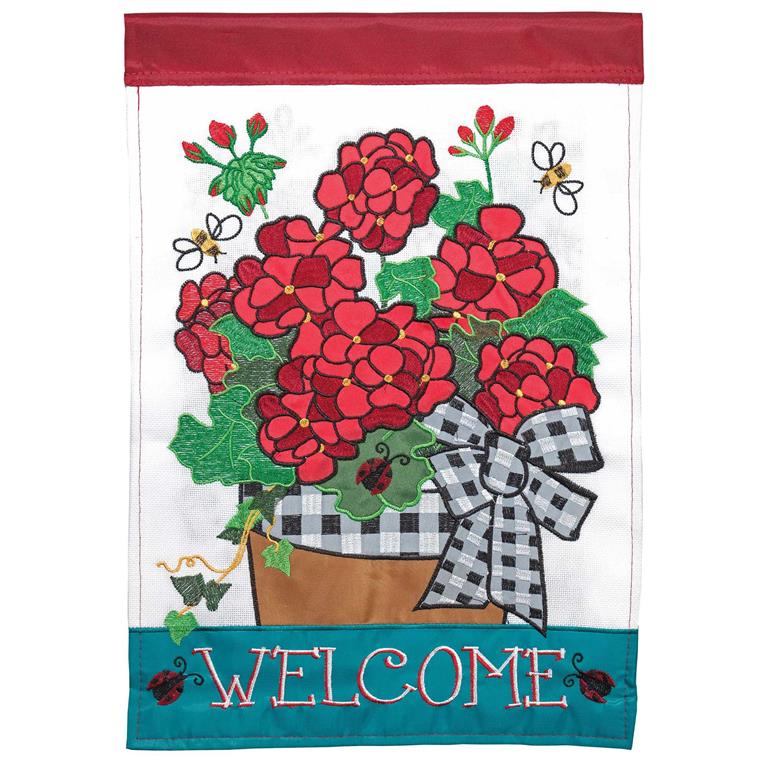 Welcome Geraniums Flag